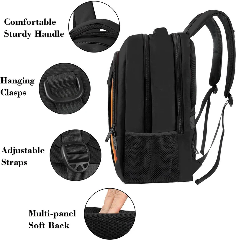 Black Organge Mlassic Laptop Travel Backpack