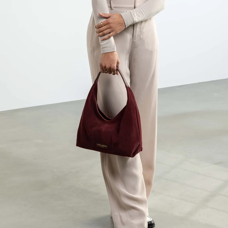 Isabel Bernard Honoré Grace Mini bordeauxrote Wildleder-Handtasche IB21132-152