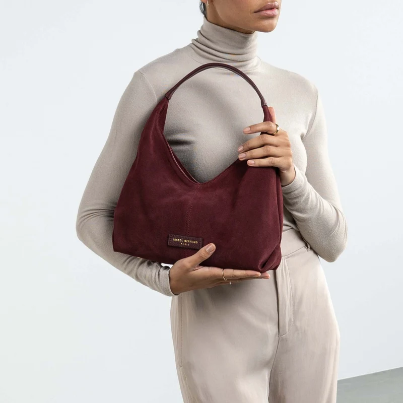 Isabel Bernard Honoré Grace Mini bordeauxrote Wildleder-Handtasche IB21132-152