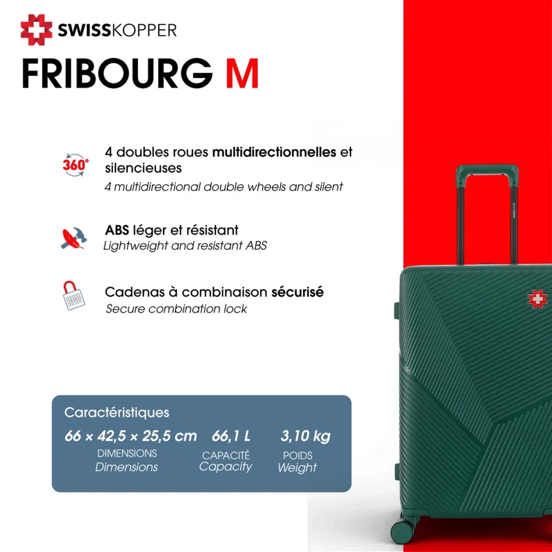 4er-Pack Hartschalenkoffer: Großer Koffer, mittelgroßer Koffer, Handgepäck und Handgepäck XS FRIBOURG