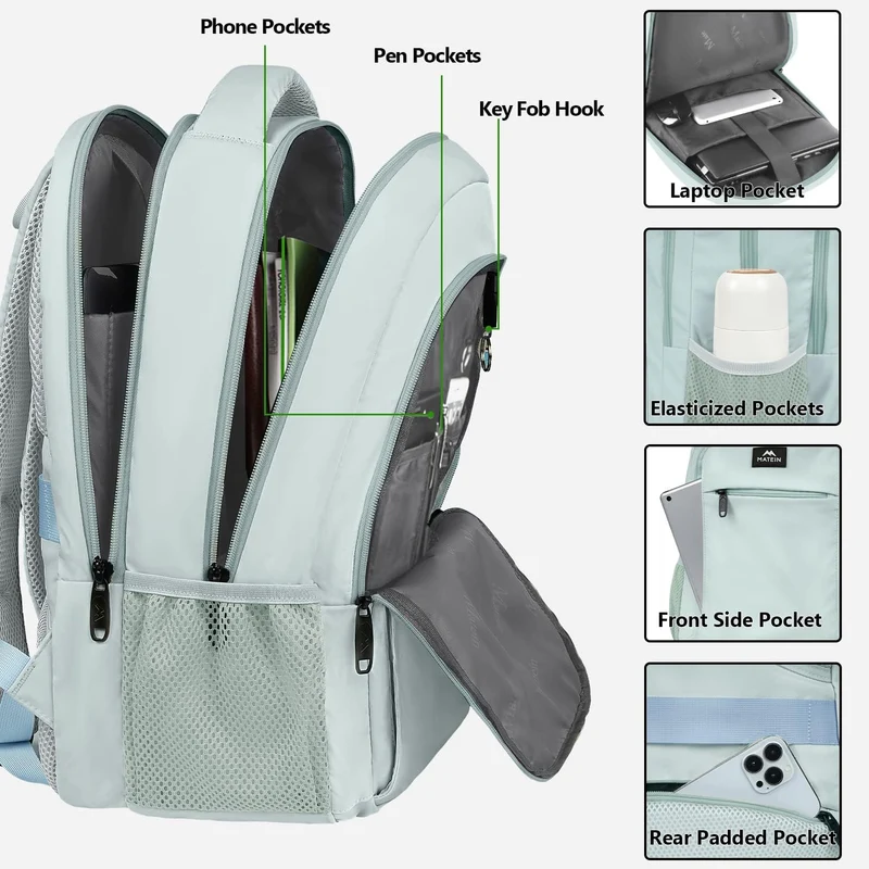 Light Blue Mlassic Travel Laptop Backpack