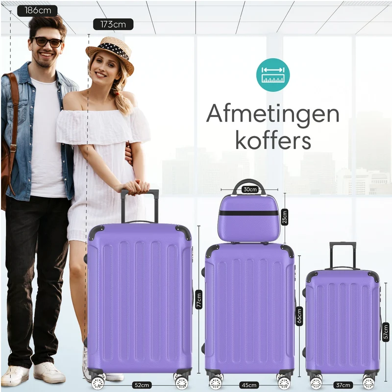 VOYAGOUX - Duurzame 4-delige ABS Reiskoffer Set - Paars - L / M / S / XS