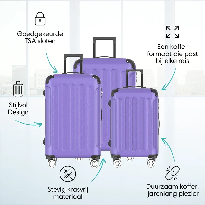VOYAGOUX - Duurzame 4-delige ABS Reiskoffer Set - Paars - L / M / S / XS