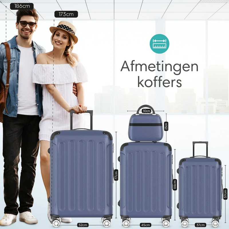 VOYAGOUX - Duurzame 4-delige ABS Reiskoffer Set - Donkerblauw - L / M / S / XS