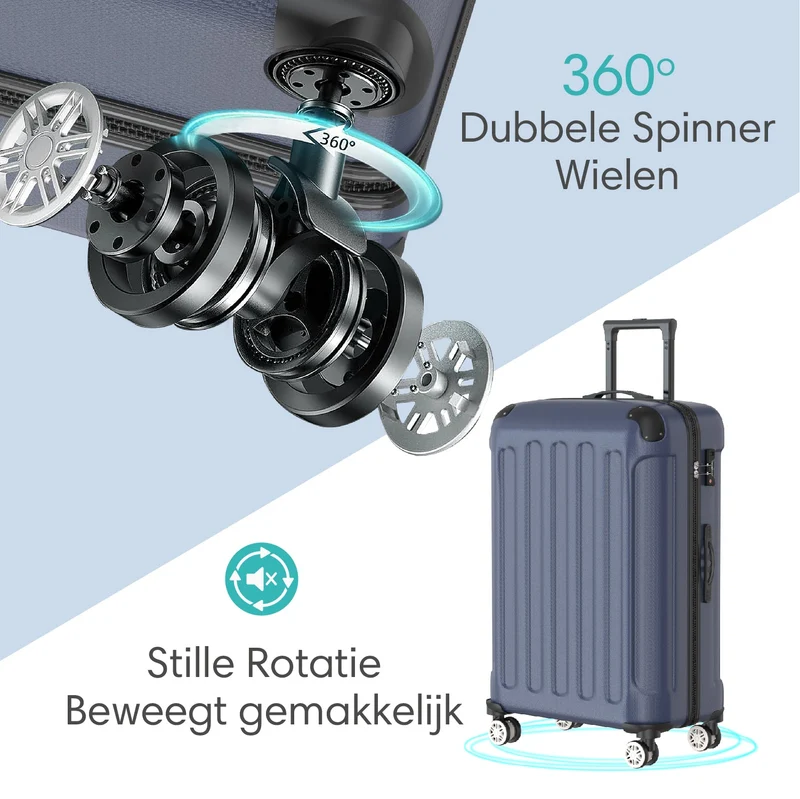 VOYAGOUX - Duurzame 4-delige ABS Reiskoffer Set - Donkerblauw - L / M / S / XS