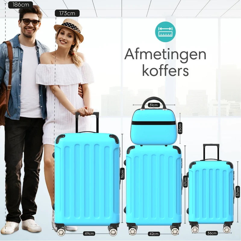 VOYAGOUX - Duurzame 4-delige ABS Reiskoffer Set - Lichtblauw - L / M / S / XS