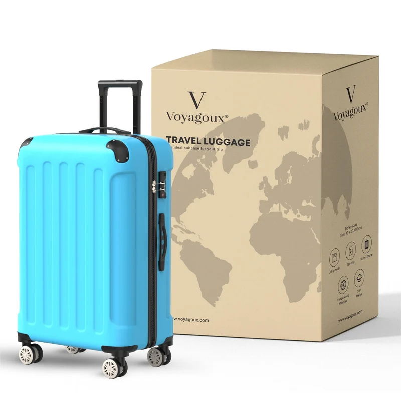 VOYAGOUX - Duurzame 4-delige ABS Reiskoffer Set - Lichtblauw - L / M / S / XS