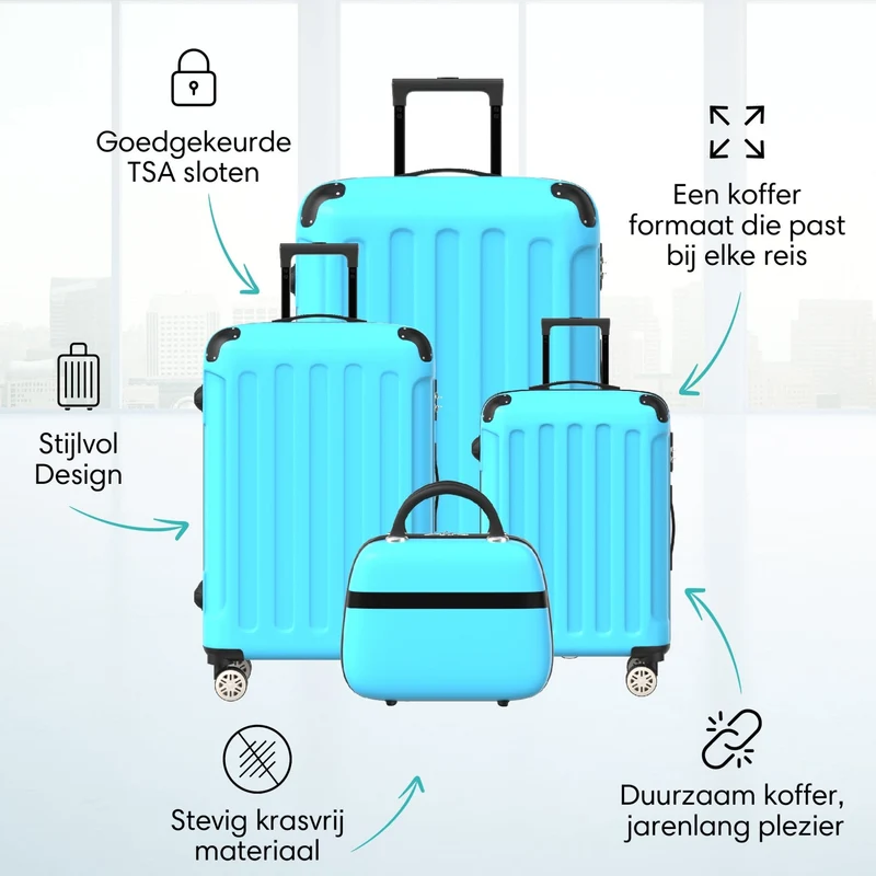 VOYAGOUX - Duurzame 4-delige ABS Reiskoffer Set - Lichtblauw - L / M / S / XS