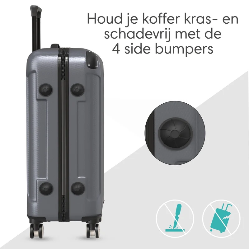 VOYAGOUX - Duurzame 4-delige ABS Reiskoffer Set - Donkergrijs - L / M / S / XS