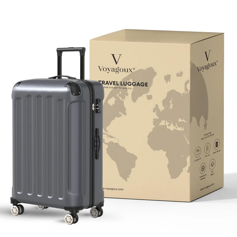 VOYAGOUX - Duurzame 4-delige ABS Reiskoffer Set - Donkergrijs - L / M / S / XS
