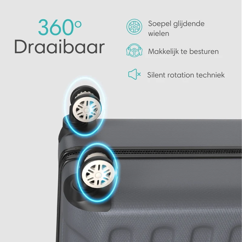 VOYAGOUX - Duurzame 4-delige ABS Reiskoffer Set - Donkergrijs - L / M / S / XS