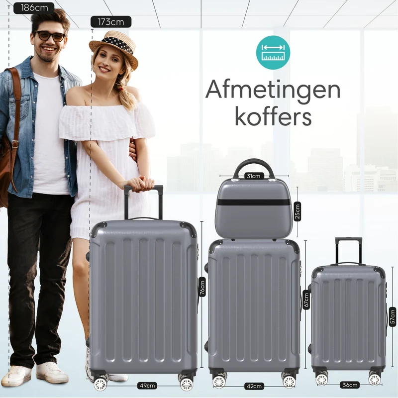 VOYAGOUX - Duurzame 4-delige ABS Reiskoffer Set - Donkergrijs - L / M / S / XS