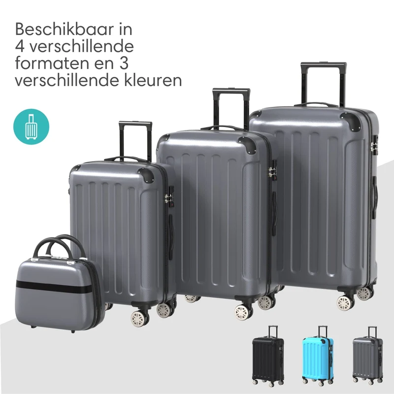 VOYAGOUX - Duurzame 4-delige ABS Reiskoffer Set - Donkergrijs - L / M / S / XS