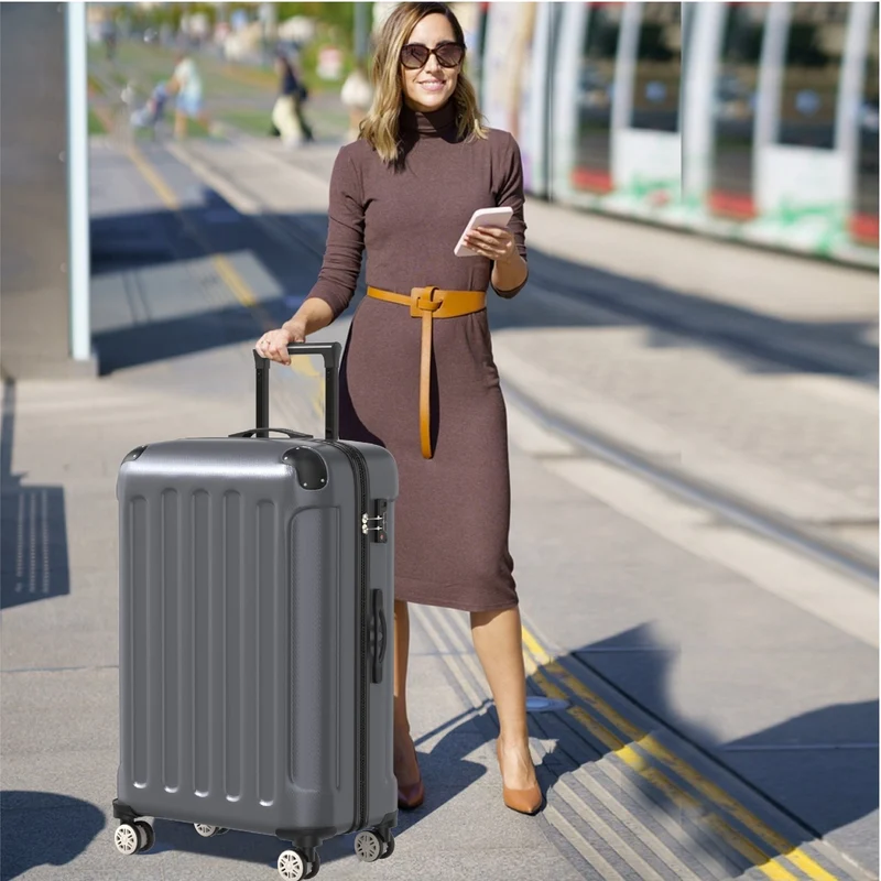 VOYAGOUX - Duurzame 4-delige ABS Reiskoffer Set - Donkergrijs - L / M / S / XS