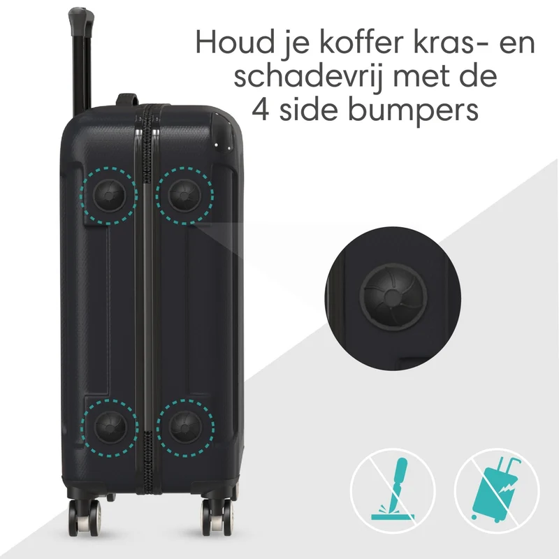 VOYAGOUX - Duurzame 4-delige ABS Reiskoffer Set - Zwart - L / M / S / XS