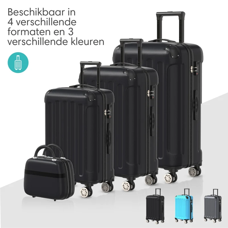 VOYAGOUX - Duurzame 4-delige ABS Reiskoffer Set - Zwart - L / M / S / XS