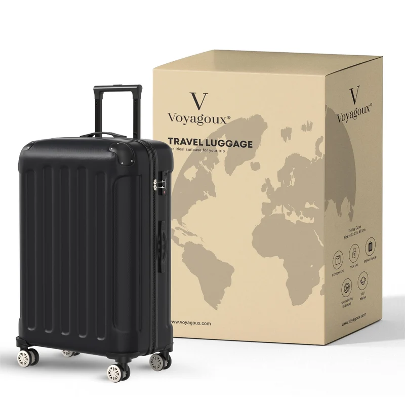 VOYAGOUX - Duurzame 4-delige ABS Reiskoffer Set - Zwart - L / M / S / XS