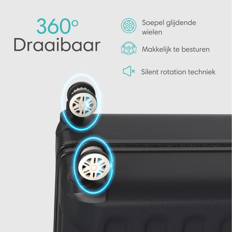 VOYAGOUX - Duurzame 4-delige ABS Reiskoffer Set - Zwart - L / M / S / XS
