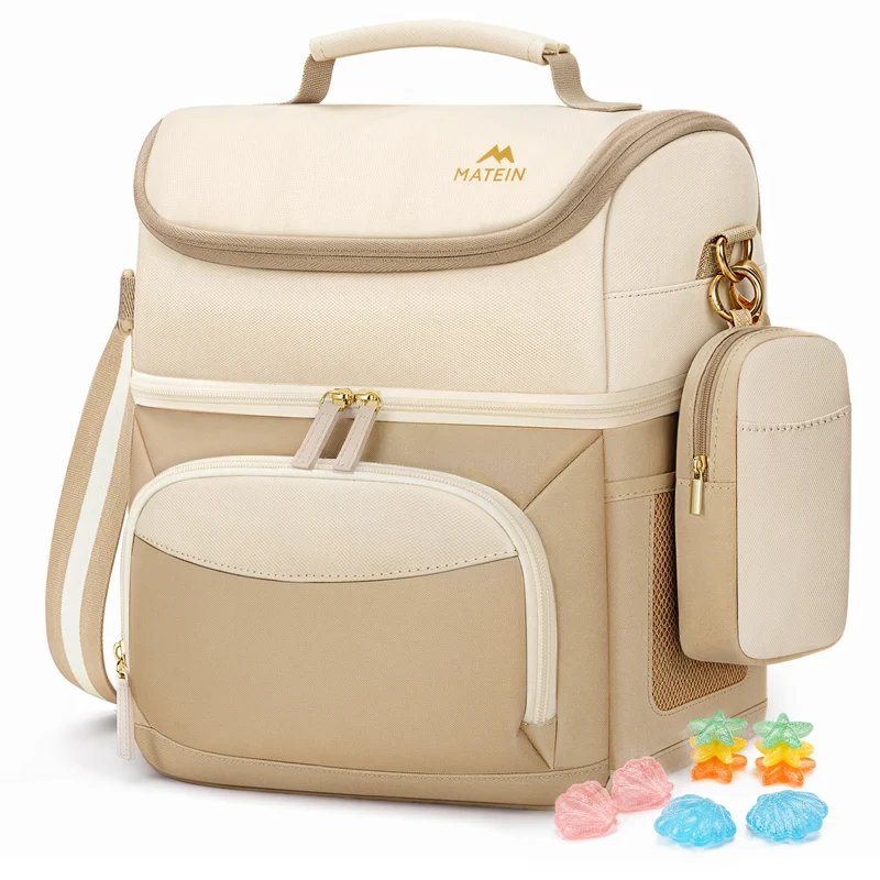 MATEIN HER Double Decker Lunch Bag with Ice Pack, Large Insulated Lunchbox