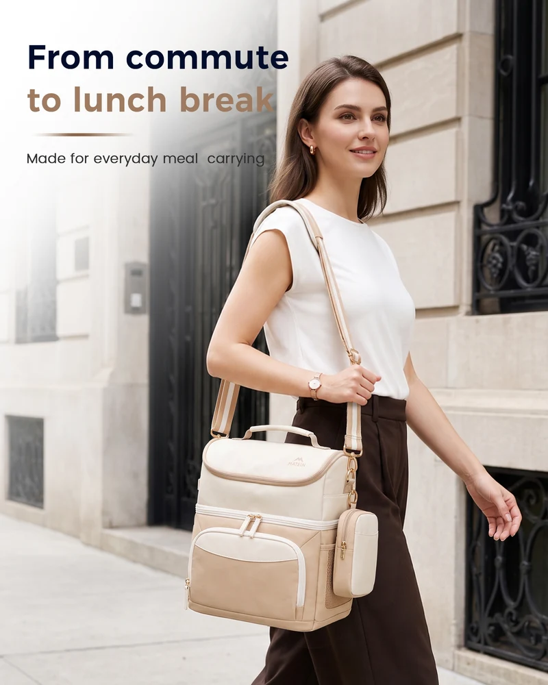 MATEIN HER Double Decker Lunch Bag with Ice Pack, Large Insulated Lunchbox