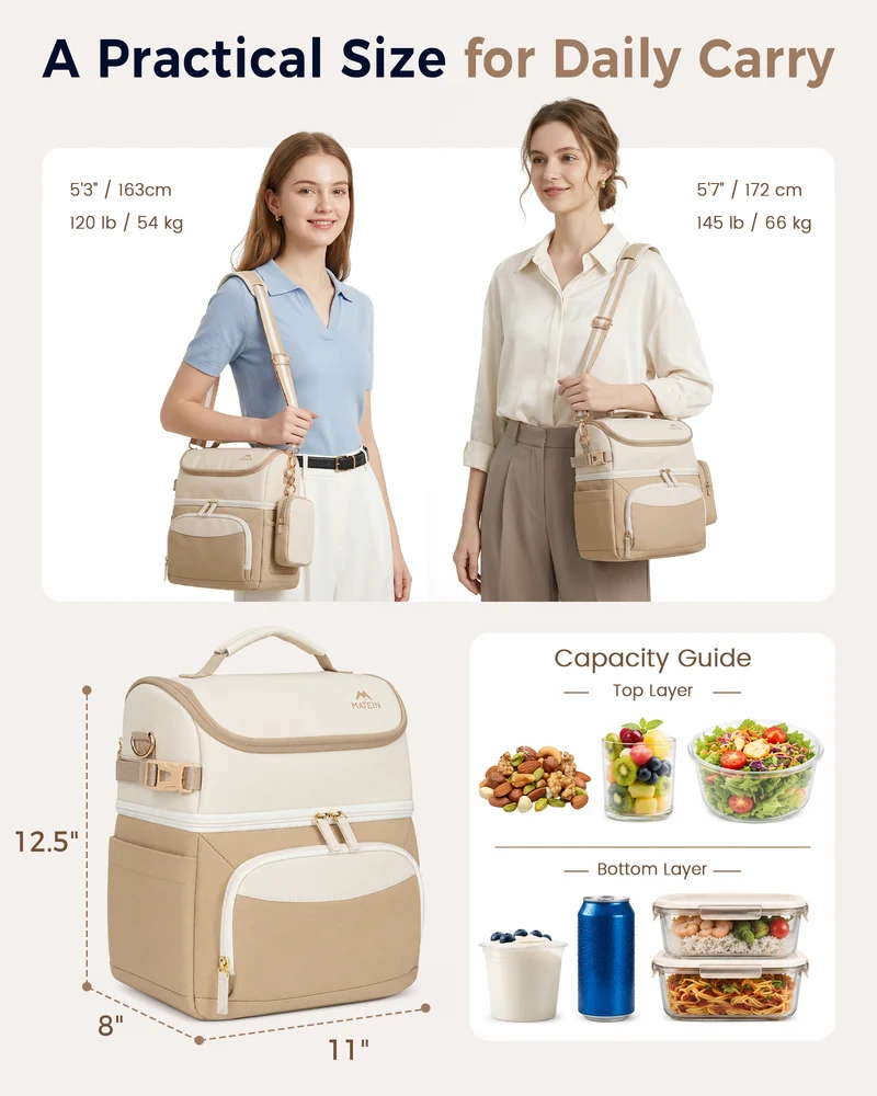 MATEIN HER Double Decker Lunch Bag with Ice Pack, Large Insulated Lunchbox