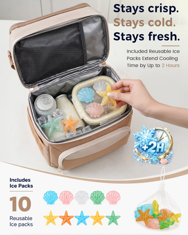 MATEIN HER Double Decker Lunch Bag with Ice Pack, Large Insulated Lunchbox
