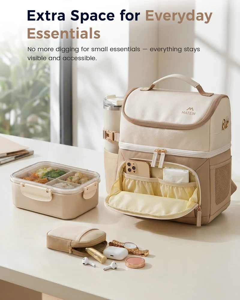 MATEIN HER Double Decker Lunch Bag with Ice Pack, Large Insulated Lunchbox