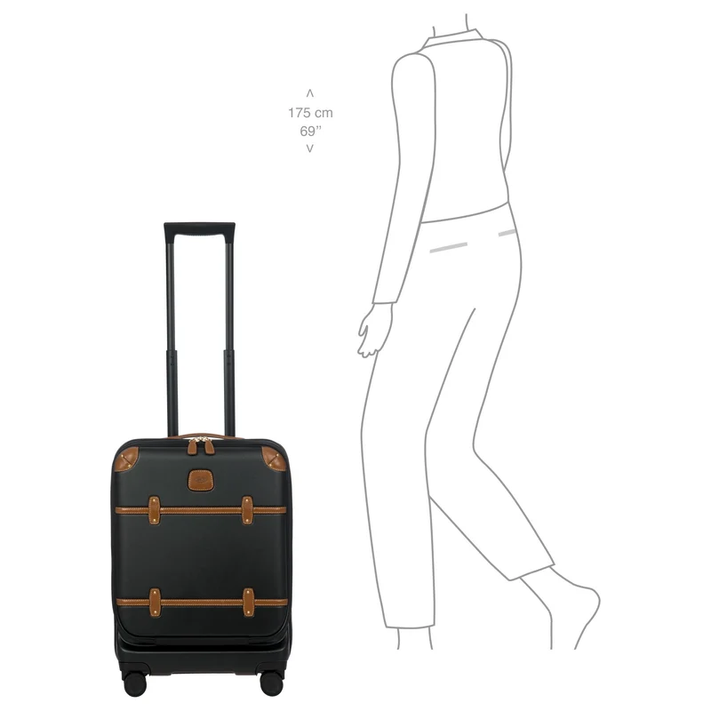Brics Bellagio - 4-Rollen-Kabinentrolley mit Vortasche 55 cm erw. recycelt (black/tan)