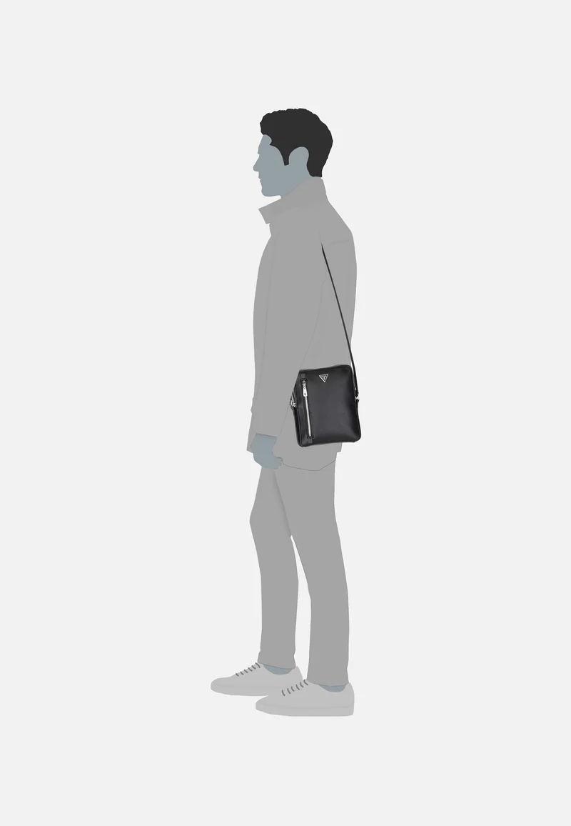 Torino Saffiano Eco Double Zip Black - Crossbody Bag