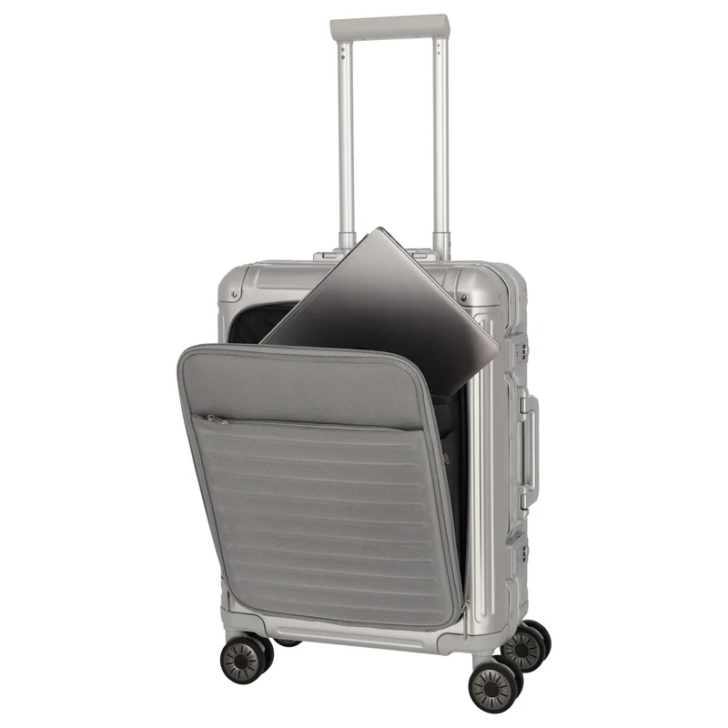 Travelite Next - 4-Rollen-Kabinentrolley mit Vortasche S 55 cm (silber)