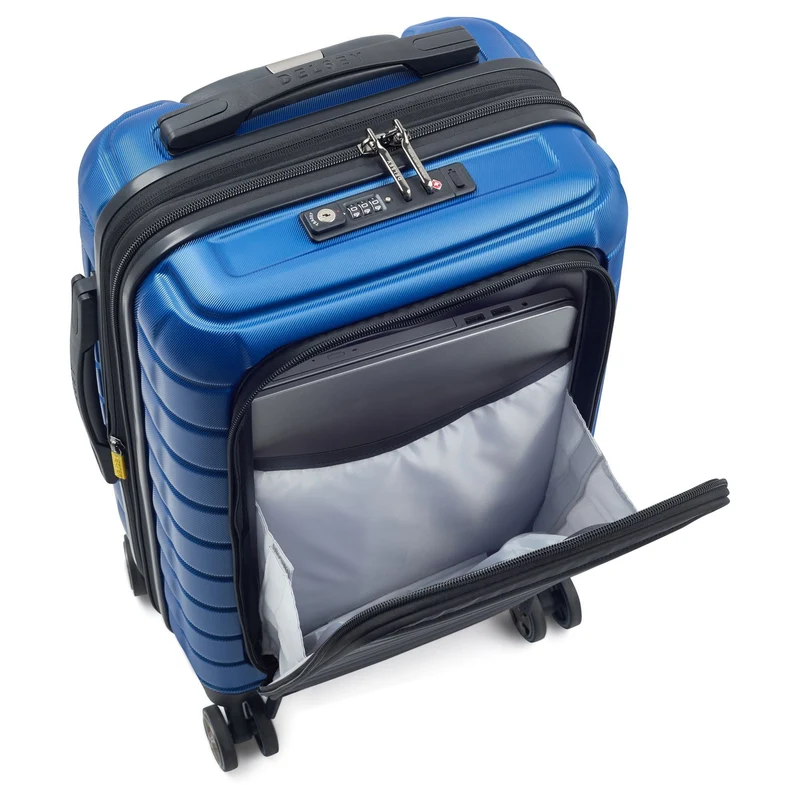 Delsey Paris Shadow 5.0 - 4-Rollen-Kabinentrolley mit Vordertasche S 55 cm erw. USB (blau)