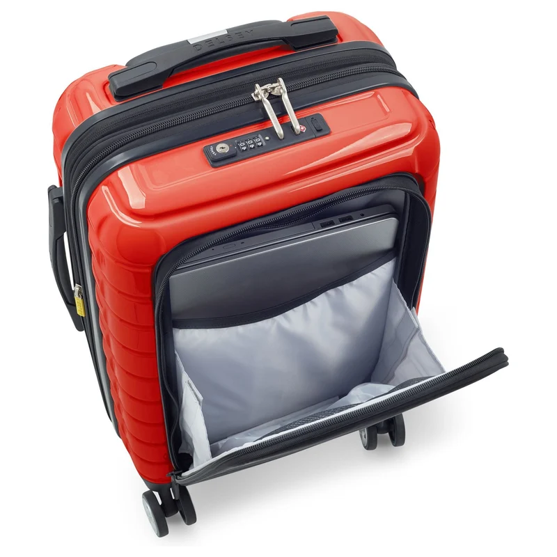 Delsey Paris Shadow 5.0 - 4-Rollen-Kabinentrolley mit Vordertasche S 55 cm erw. USB (intensives rot)