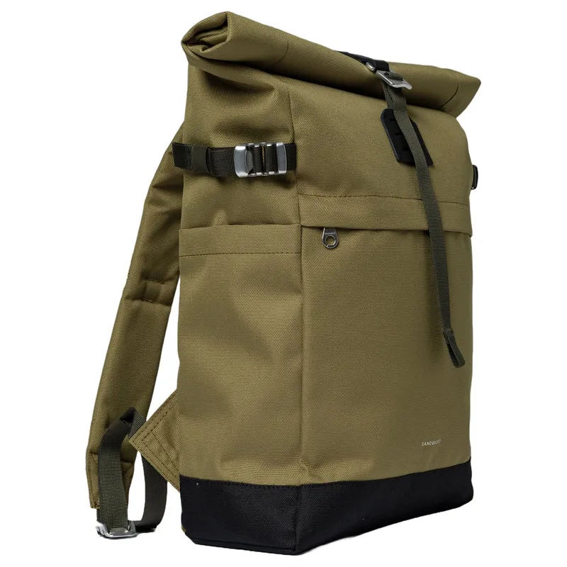 Sandqvist Icon Rolltop - Rucksack M 14" 60 cm (olive drab with black leather)