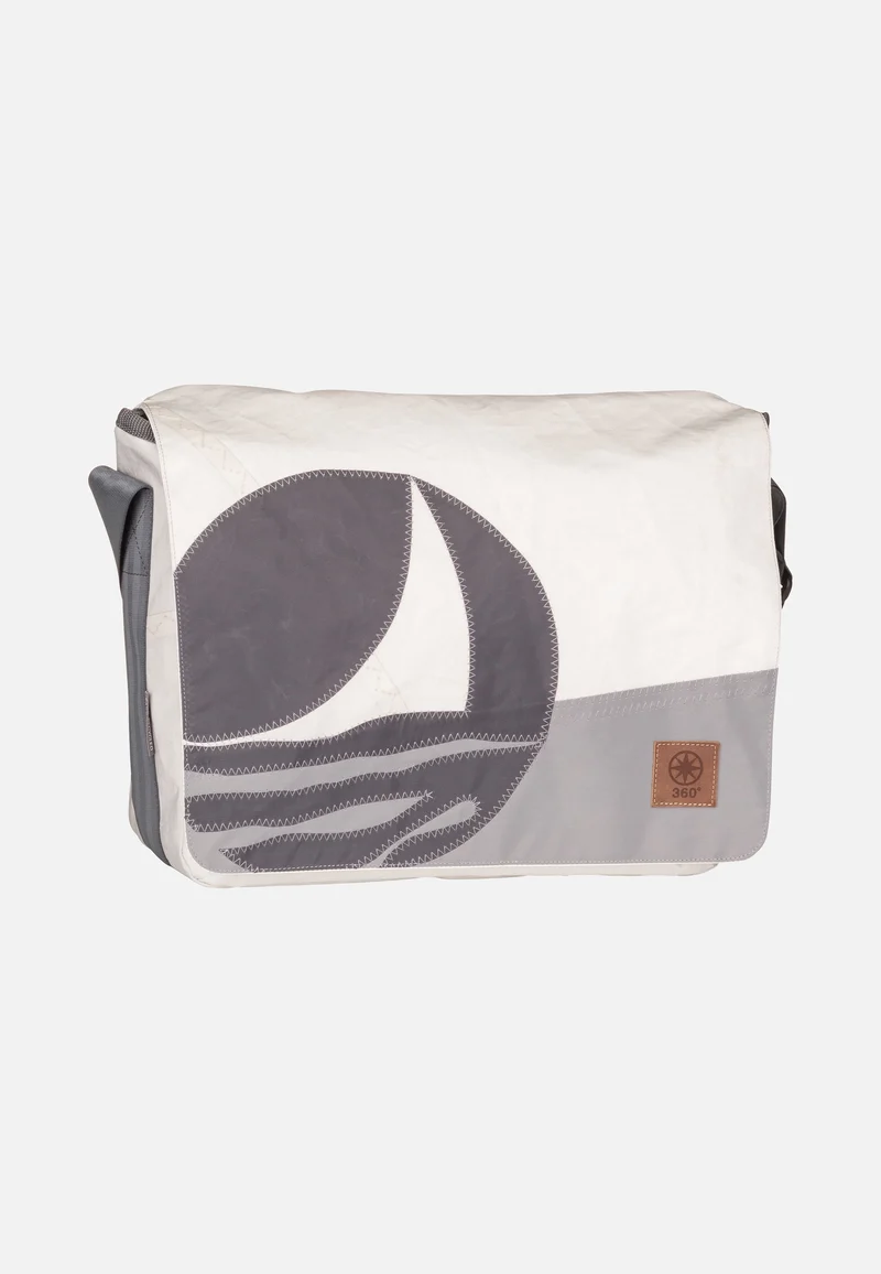 Barkasse Weiß/Balken Hellgrau/Segelboot - Messenger Bag