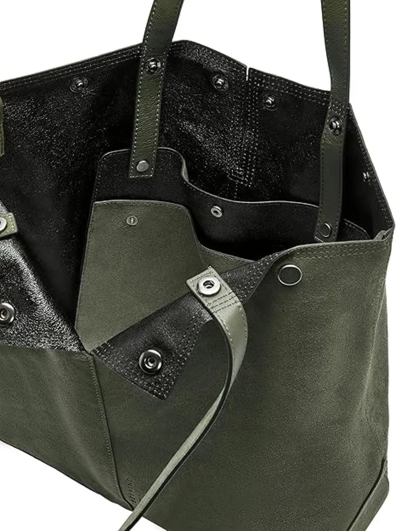 Liebeskind Berlin Rive Tote L Große Schultertasche aus weichem Veloursleder Suede Oliv Grün
