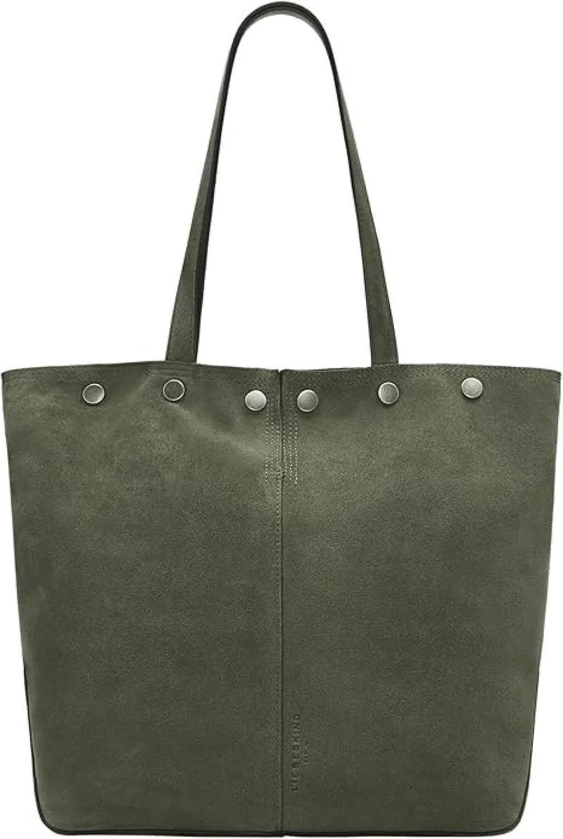 Liebeskind Berlin Rive Tote L Große Schultertasche aus weichem Veloursleder Suede Oliv Grün
