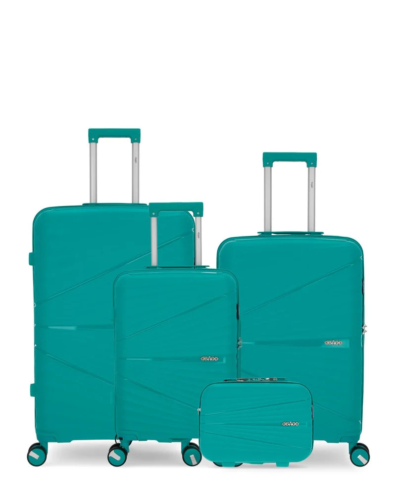 OBAGO – 4er-Pack – Großer Koffer, mittelgroßer Koffer, Handgepäck und großer Kosmetikkoffer VELA