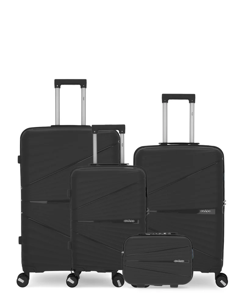 OBAGO – 4er-Pack – Großer Koffer, mittelgroßer Koffer, Handgepäck und großer Kosmetikkoffer VELA