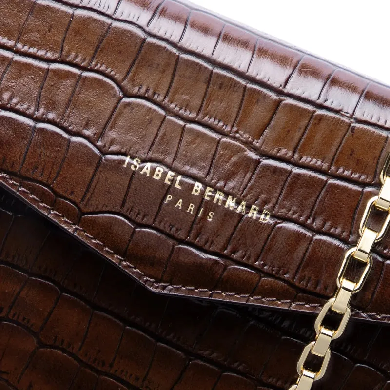Isabel Bernard Honoré Lina Croco Braune Clutch Mit Abnehmbarer Schulterkette IB21135-230