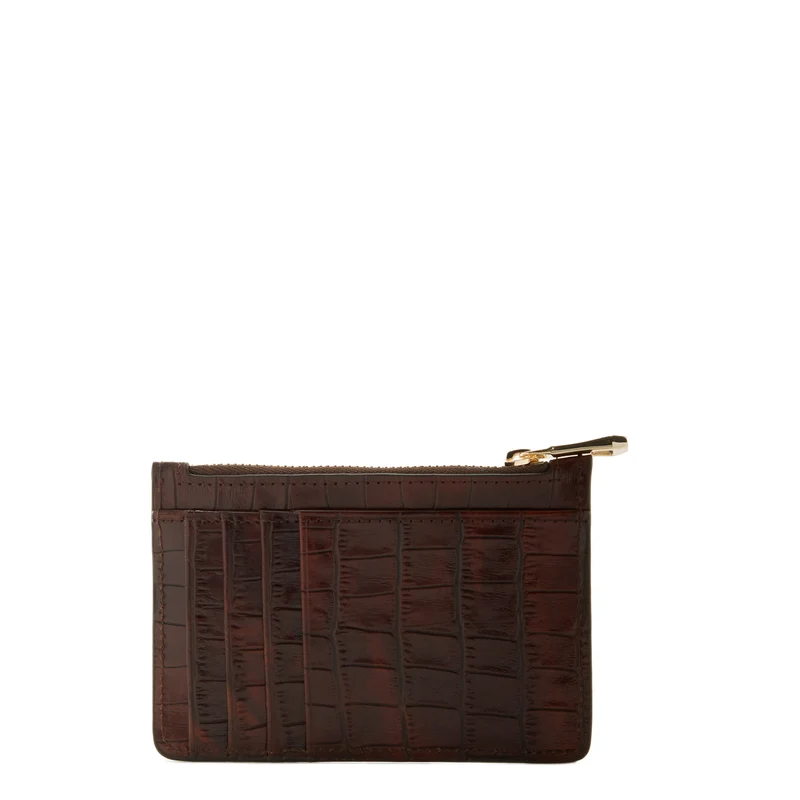 Isabel Bernard Honoré Aveline Kroko Braunes Leder Damen Kartenhalter aus Kalbsleder IB27019