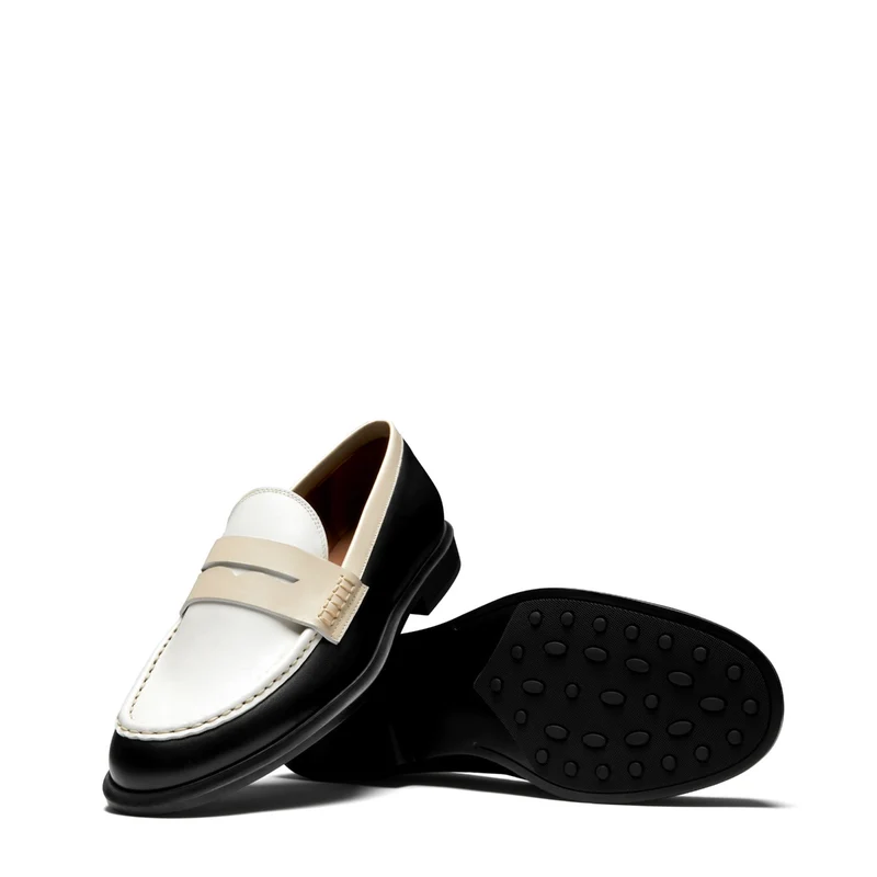 Isabel Bernard Vendôme Blandine Schwarz-Weiß Kalbsleder Loafers mit weißen Details IB51015-10170-36