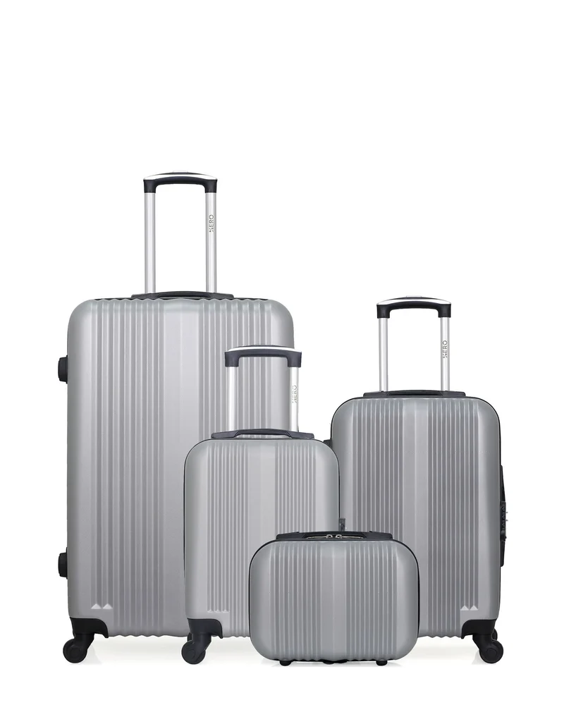 HERO - 4er-Pack - Großer Koffer, Handgepäck, Handgepäck XXS und Kosmetikkoffer LIPARI