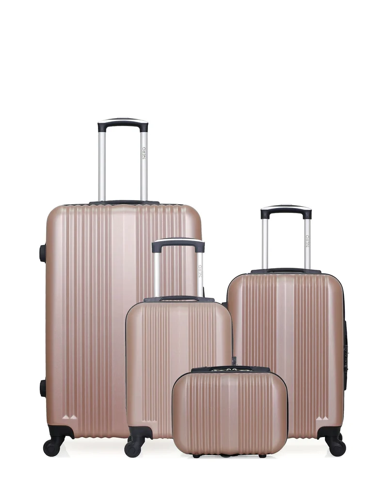 HERO - 4er-Pack - Großer Koffer, Handgepäck, Handgepäck XXS und Kosmetikkoffer LIPARI