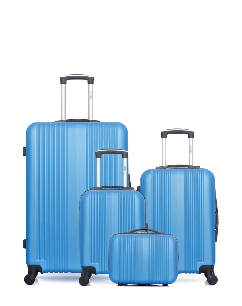 HERO - 4er-Pack - Großer Koffer, Handgepäck, Handgepäck XXS und Kosmetikkoffer LIPARI