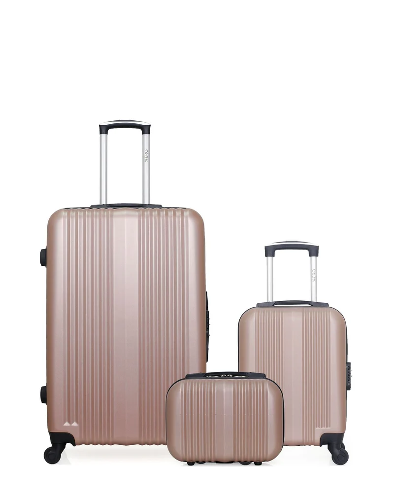 HERO - 3er-Pack - Großer Koffer, Handgepäck XXS und Kosmetikkoffer LIPARI