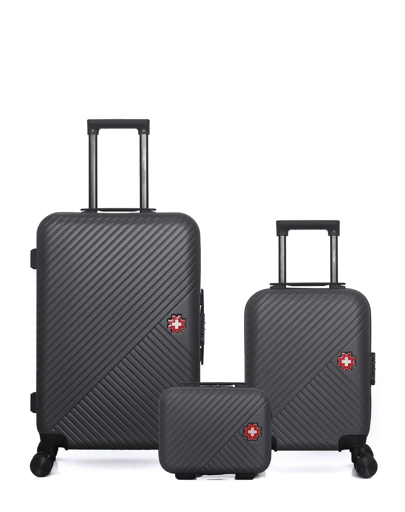 SWISS KOPPER – 3er-Pack – Mittelgroßer Koffer, Handgepäck XXS und Kosmetikkoffer SPIEZ