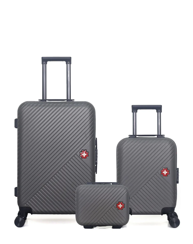 SWISS KOPPER – 3er-Pack – Mittelgroßer Koffer, Handgepäck XXS und Kosmetikkoffer SPIEZ