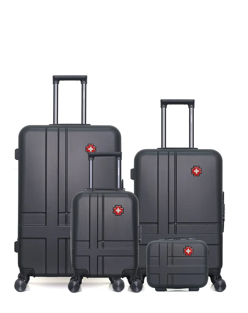 SWISS KOPPER – 4er-Pack – Großer Koffer, mittelgroßer Koffer, Handgepäck XXS und Kosmetikkoffer USTER
