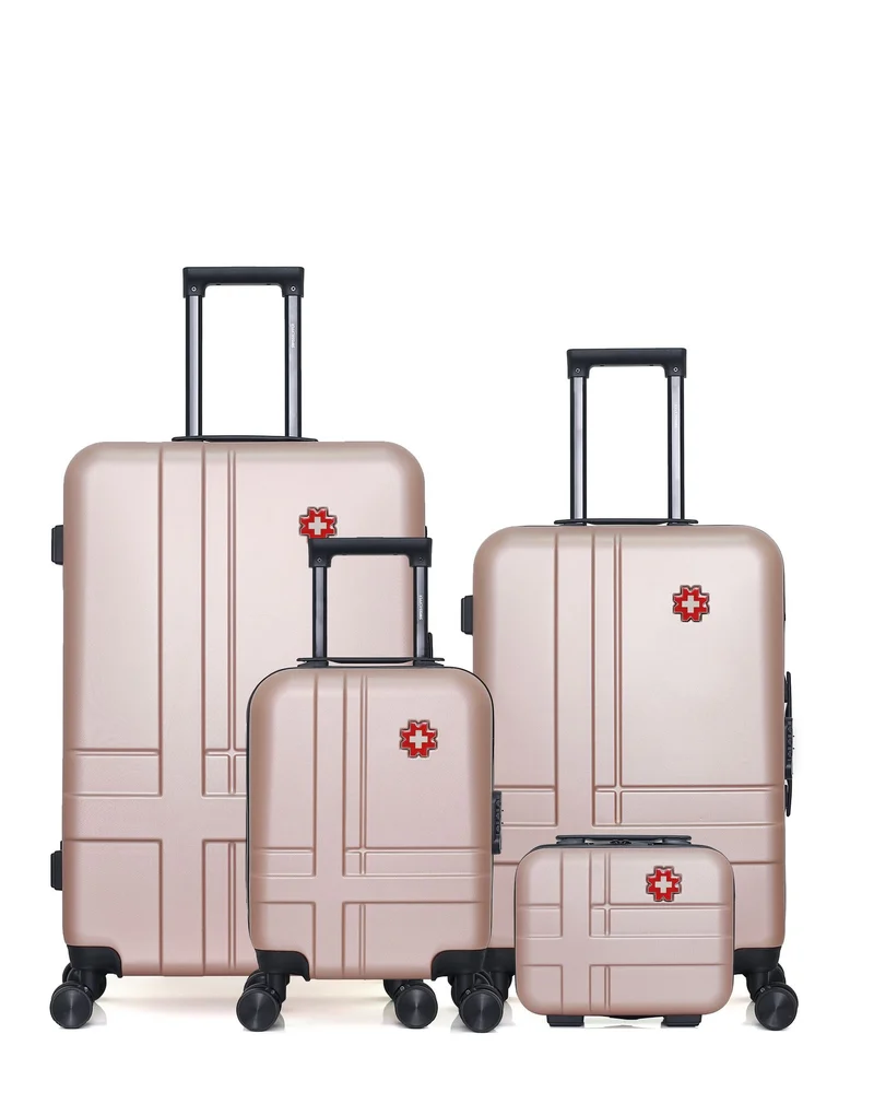 SWISS KOPPER – 4er-Pack – Großer Koffer, mittelgroßer Koffer, Handgepäck XXS und Kosmetikkoffer USTER