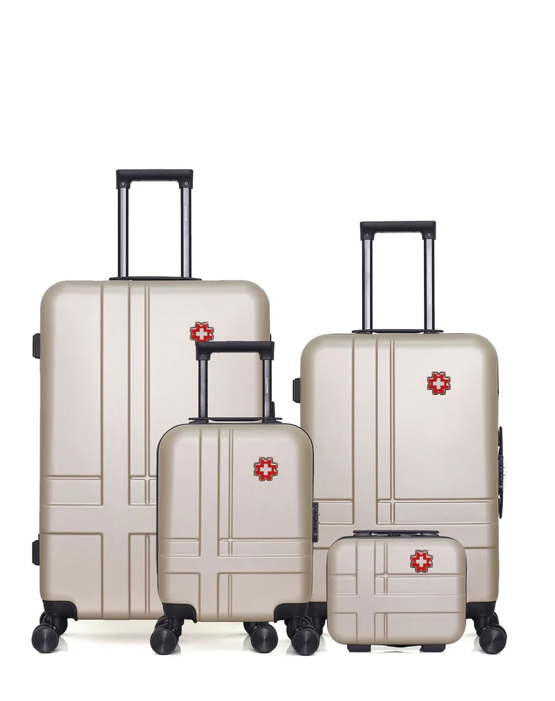 SWISS KOPPER – 4er-Pack – Großer Koffer, mittelgroßer Koffer, Handgepäck XXS und Kosmetikkoffer USTER